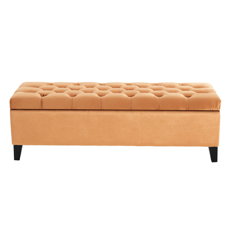 Bois et velours pour repose-pieds - Point à losanges orange, l 51,00 po x P 17,9 po, H 17,35 po, Orange
