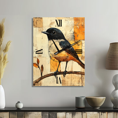 Oiseau en papier déchiré II - Grande horloge murale scandinave
