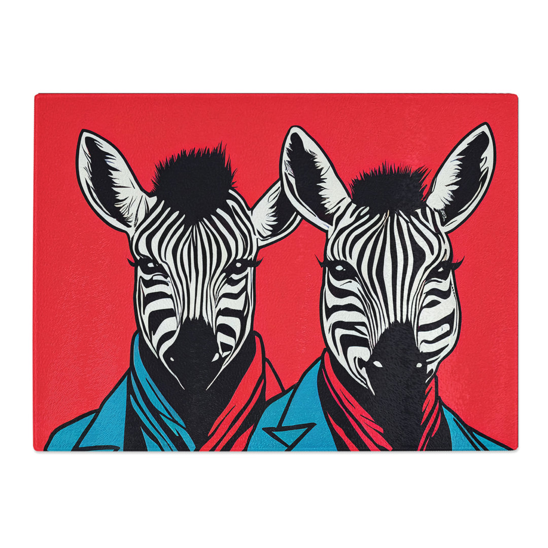 The Two Zebras Abstract  Glass Chopping Board