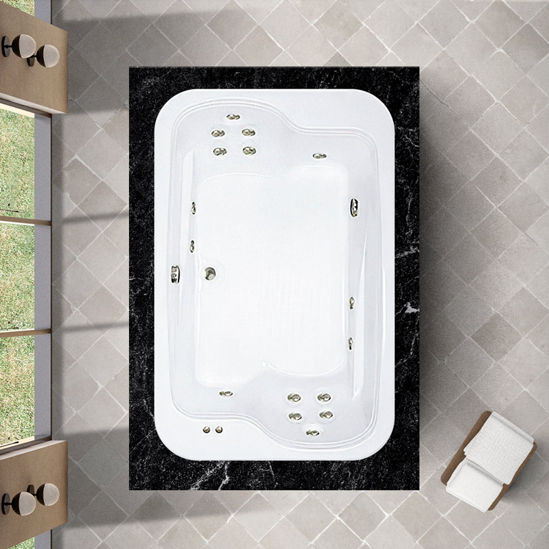 72" L x 45" W Drop In Whirlpool Acrylic Bathtub with Center Drain in White