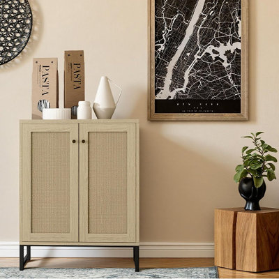 2-Door Rattan Storage Cabinet, Natural