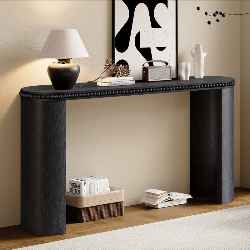 Asvin 60" Wooden Console Table Decorated with Wooden Balls, Black