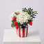 Star Spangled Picnic - White Hydrangea Blooms, Strawberry & Blueberry Arrangement in American Flag Mason Jar