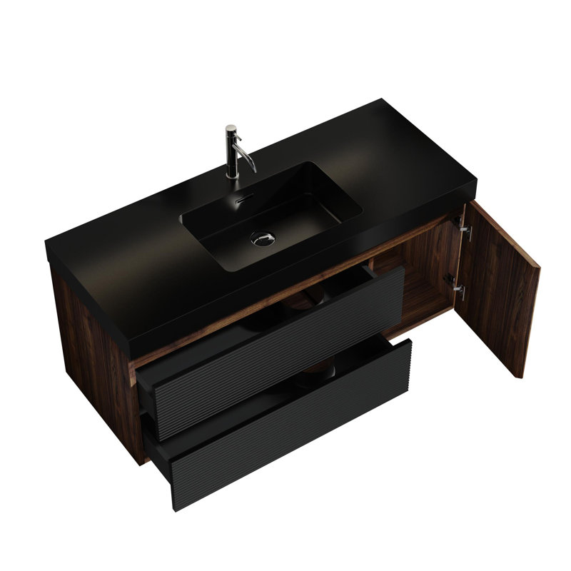 Meuble-lavabo flottant mural mat noir