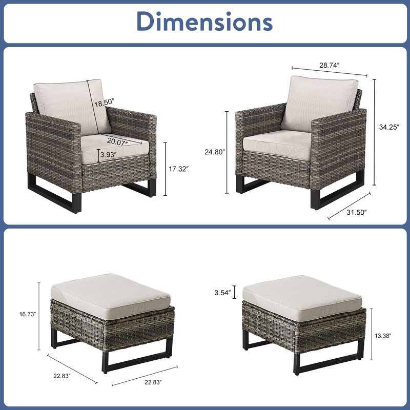 Ensemble de 2 chaises de patio d'extérieur avec repose-pieds Nazime, Beige, Gris