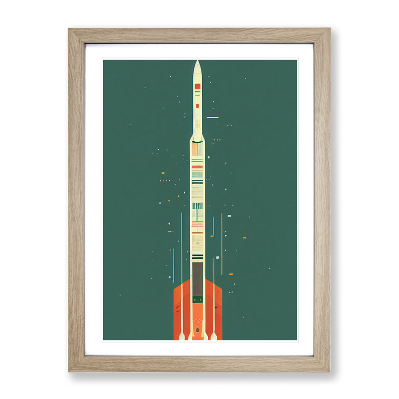 Artistic Spaceship Rocket No.1 - Single Picture Frame Print, 46cm H x 34cm W x 2cm D, Oak