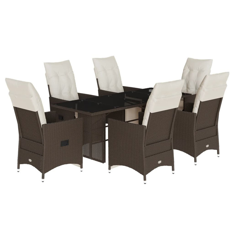 Patio Bistro Set With Cushions Brown Poly Rattan, 6, 29.5" H x 74.8" W x 31.5" D