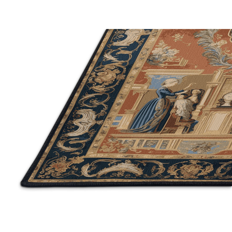 Tapis brun français lavable à la machine, Rectangle 7 pi x 9 pi