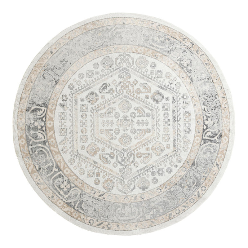 Edson Oriental Ivory Area Rug, Round 7'10"