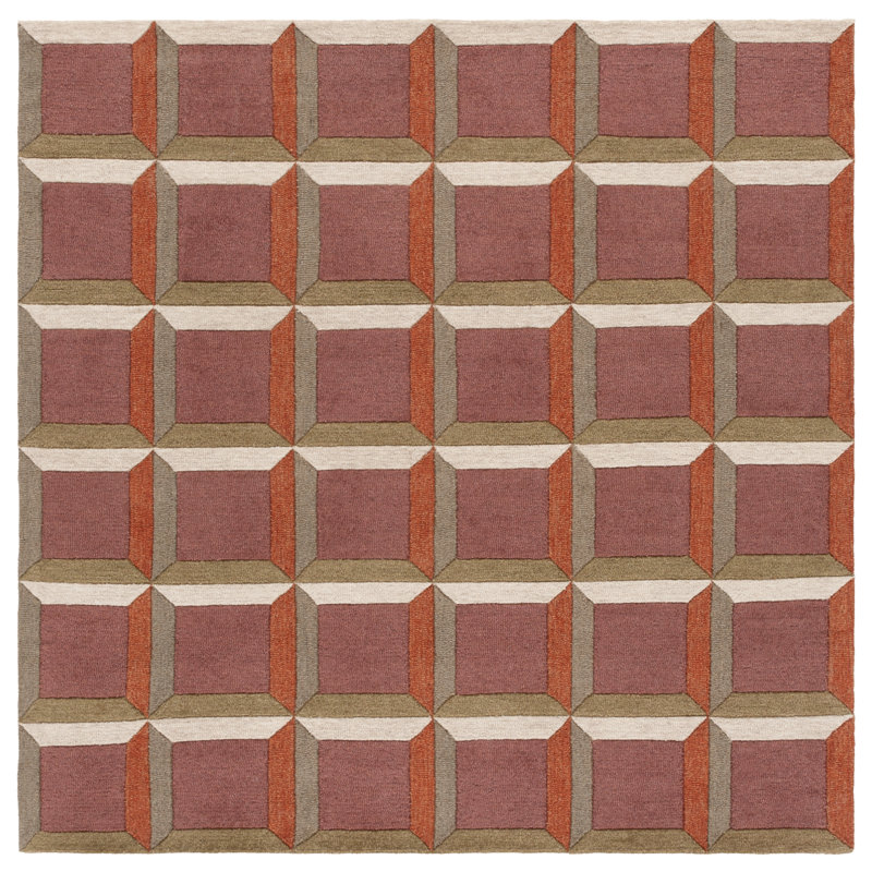 Nickelsen Hand-Tufted Geometric Area Rug, Round 3'