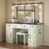 Cioeta 43" Farmhouse Makeup Vanity with Hollywood 3 colors Adjustable Mirror&Built-in Outlets