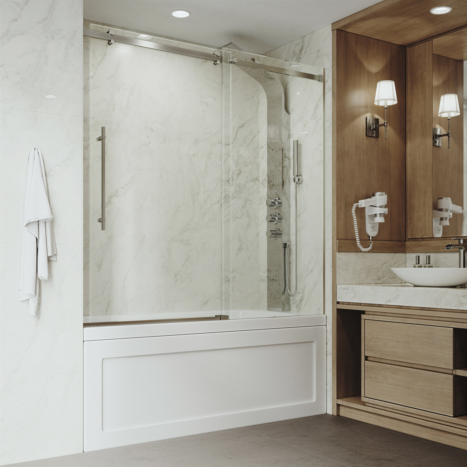 Luca Frameless Sliding Tub Door, Stainless Steel