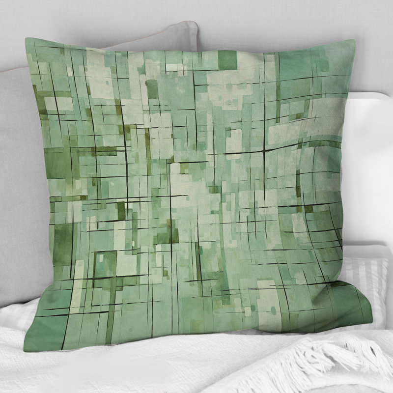 Coussin décoratif rétro avec motif géométrique rétro émeraude et bleu II