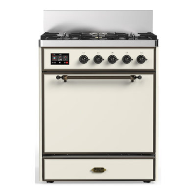 Cuisinière à double combustible 30 pouces avec 5 brûleurs scellés de couleur blanc antique Majestic III Series (propane liquide, garniture brunie)