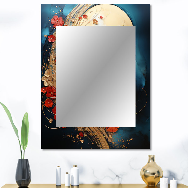 Gold Red Abstract Fractal Gold And Red - Fractals Mirror, Gold Decorative Wall Mirror, Printed Metal Art, 40" x 30"