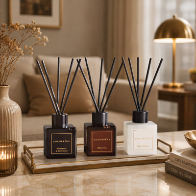  Ensemble de diffuseur à roseaux Hotel Collection, trio de 1,7 oz liq, thé blanc / fleur blanche / acajou et bois de teck, parfum de maison durable pour chambre à coucher, salle de bain et bureau