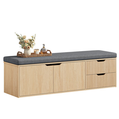 59" Storage Bench with Drawers & Cushion
