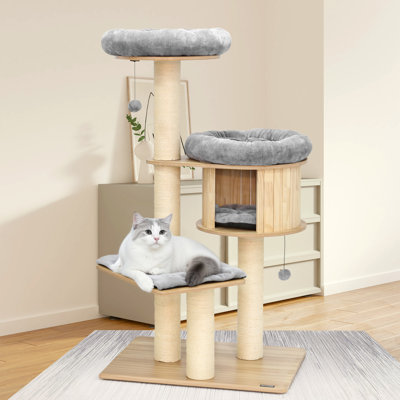 58.6" Cat Tree With Scratching Posts, Cat Condo, And Fur Ball Toys
