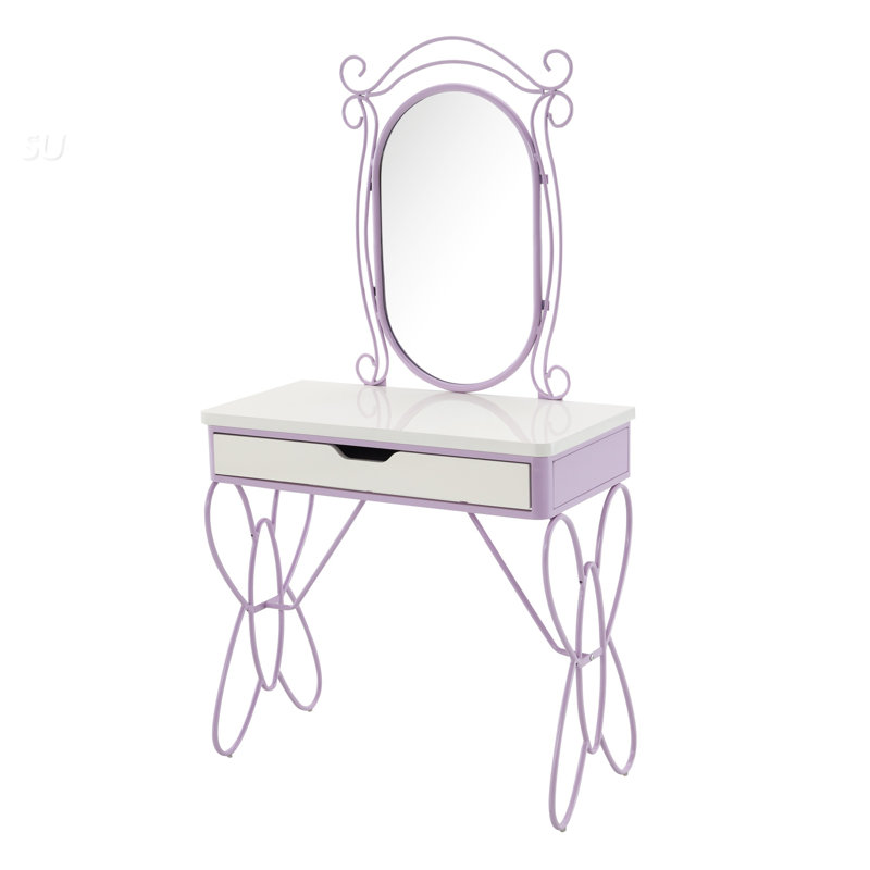 Ensemble de meuble-lavabo élégant en forme de papillon avec une finition en cuir synthétique blanc et clair, comprenant une table spacieuse et un tabouret élégant