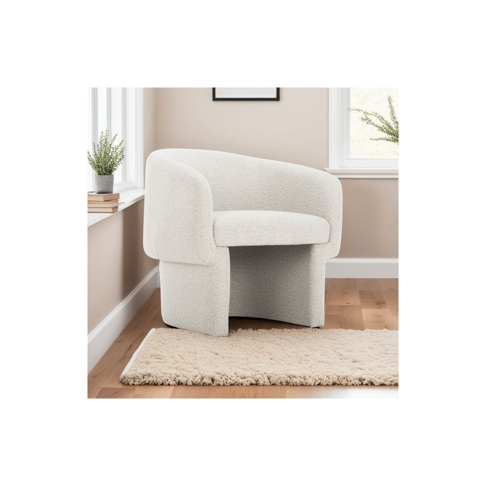 27.5" W Velvet Barrel Chair, Oyster Boucle
