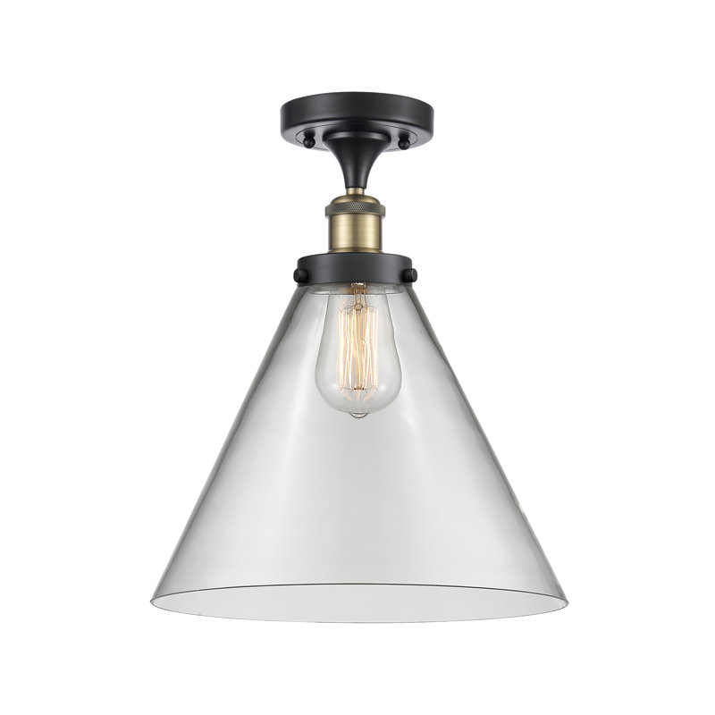 Plafonnier semi-encastré 1 lumière Ballston Urban Cone, H 13 po x l 12 po x P 12 po, Clair, Noir / laiton antique