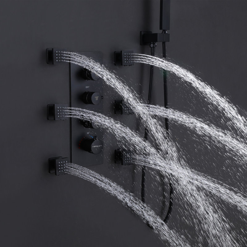 Complete Shower System with Rough in-Valve, Matte Black