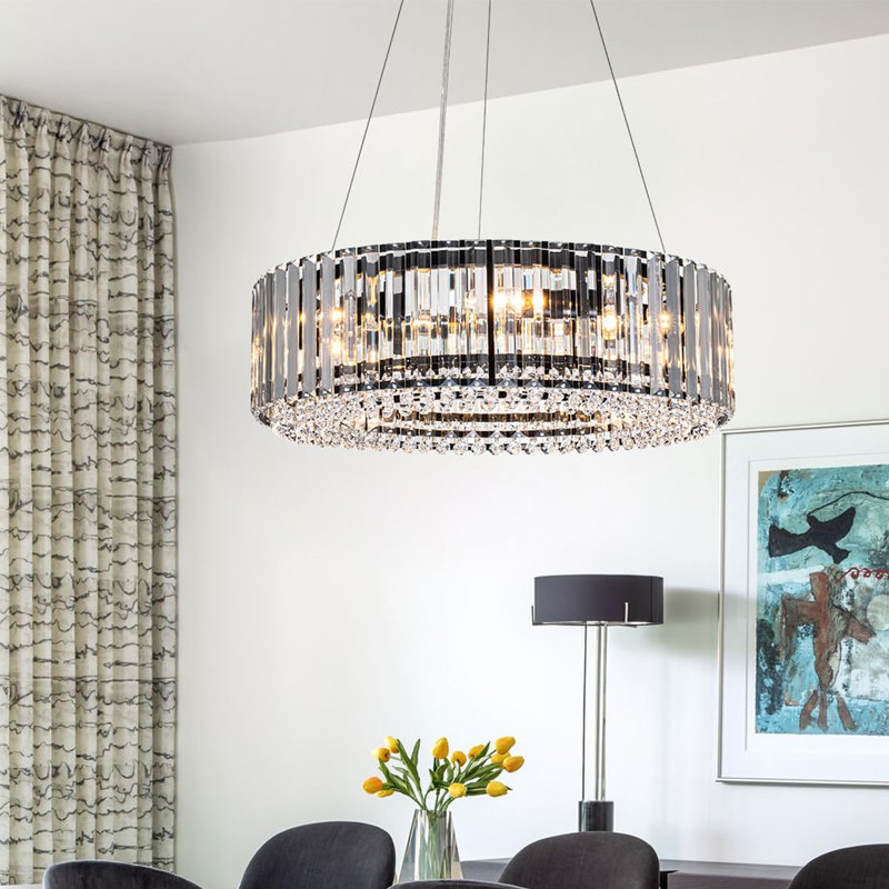 Craggie 6 - Light Round Crystal Chandelier, Black, 16cm H x 50cm W x 50cm D