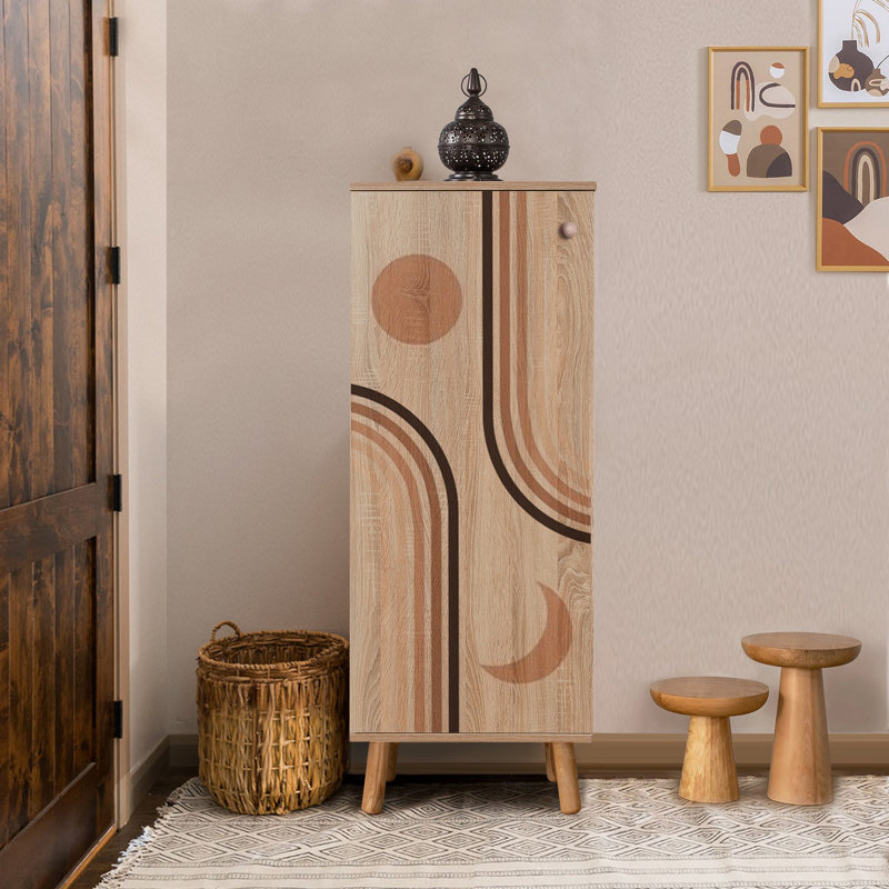 Armoire à chaussures moderne avec pieds et poignées en bois massif, finition Sonomo, 19,7 x 53,1 x 15,0 pouces | Panneau de particules 100% enduit de mélamine, revêtement UV | Solution de rangement élégante pour le vestibule, le salon et le couloir