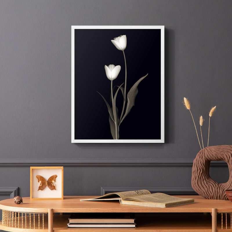 Tulip Pose II Framed Print - Solid Wood, 28" H x 22" W, White