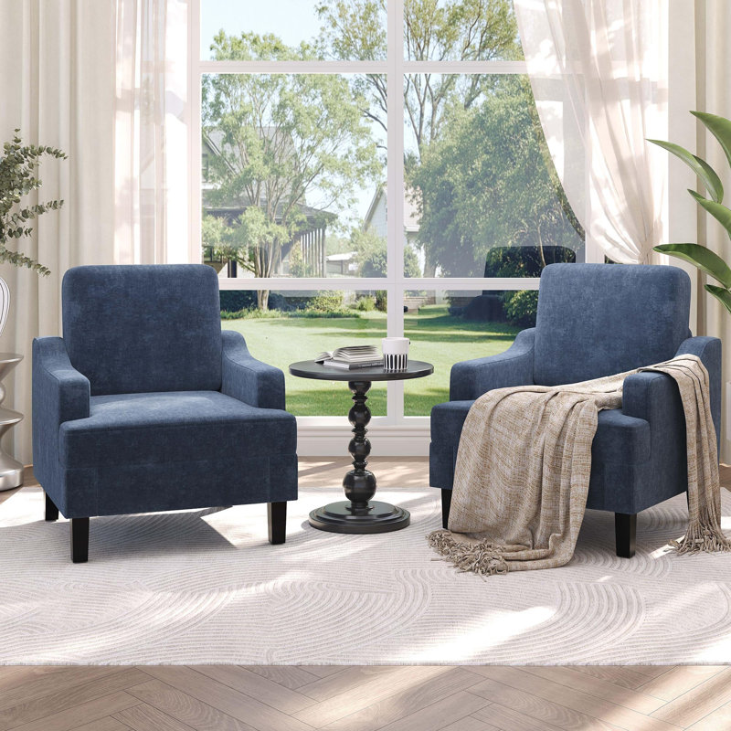 Ensemble de 2 fauteuils d'appoint rembourrés Chenille Comfort, Blue Chenille