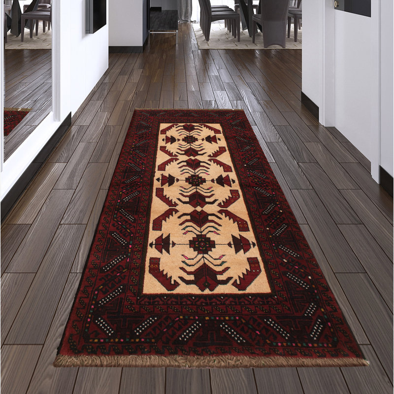 Tapis rouge / jaune en laine noué à la main