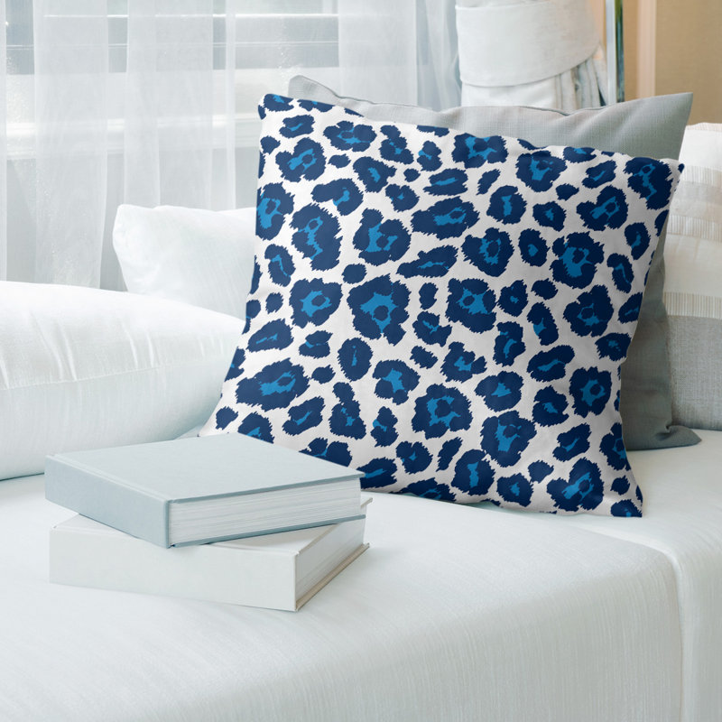 Housse de coussin carrée, Blanc / bleu foncé, Croisé en coton, 14 po x 14 po