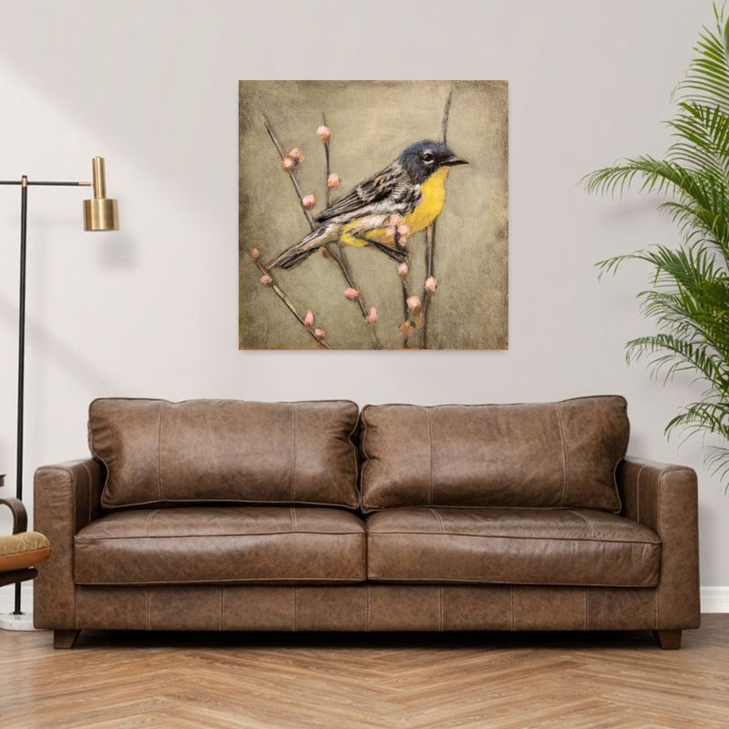 Joyeux printemps, oiseau contemporain, art mural, H 36 po x l 36 po