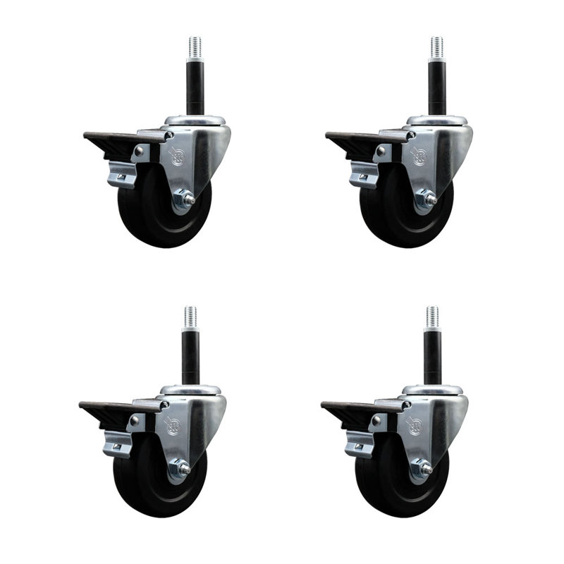 Ensemble de roulettes extensibles pivotantes en caoutchouc dur avec frein SCC PLB 3,5 po x 3/4 po