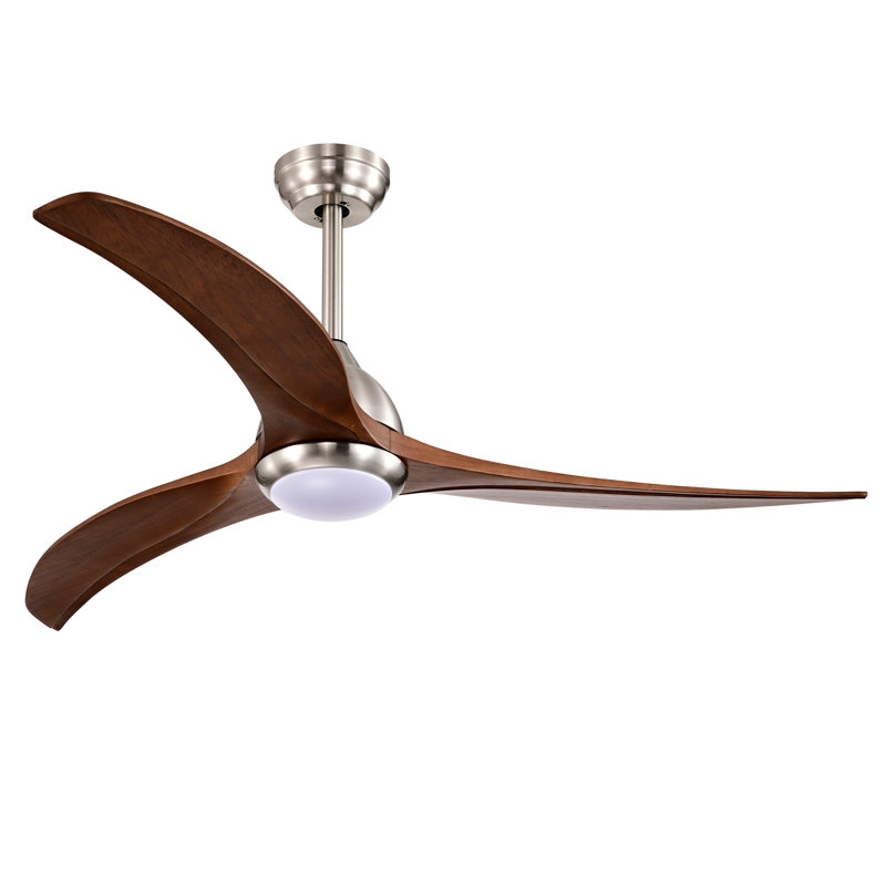 Ventilateur de plafond en bois massif de 52 po avec lumière DEL et télécommande, Nickel poli, Bois brun