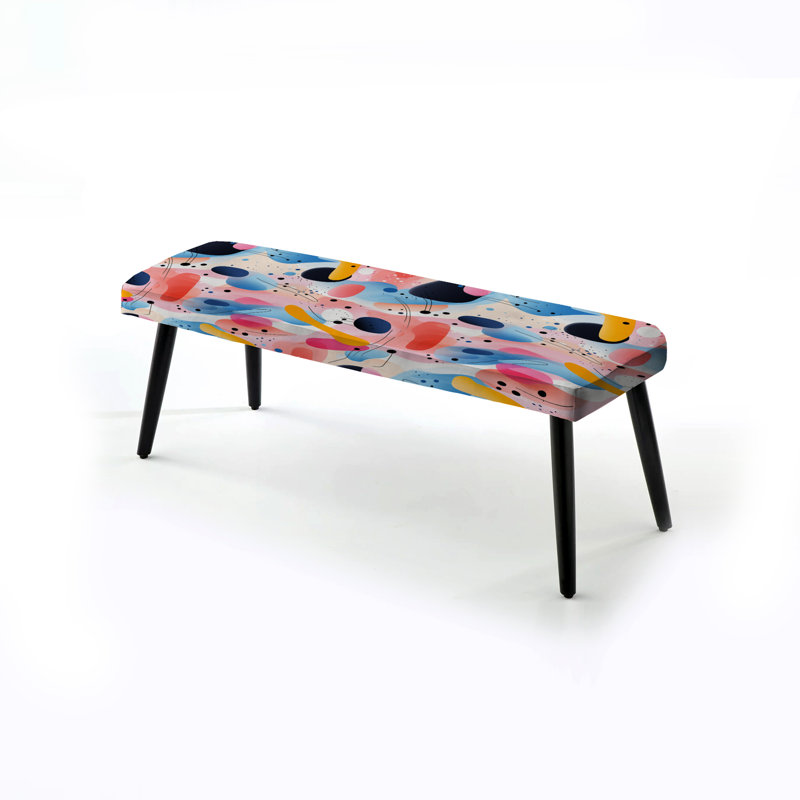 Banc rembourré noir Mid-Century, Blue/Pink Geometric