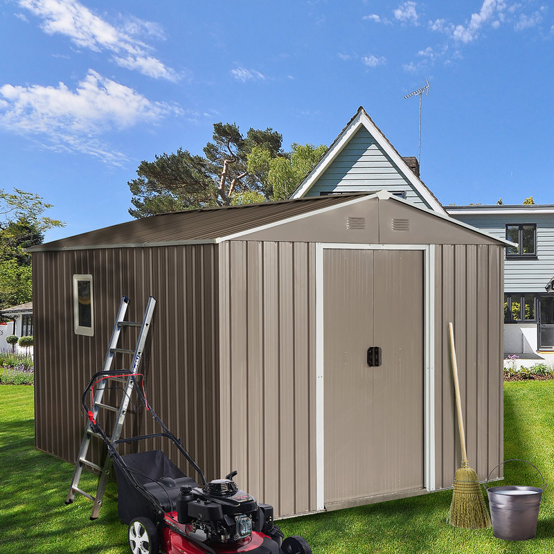 Remise de rangement extérieure en métal 8 pi x 10 pi avec base de plancher en métal et fenêtre