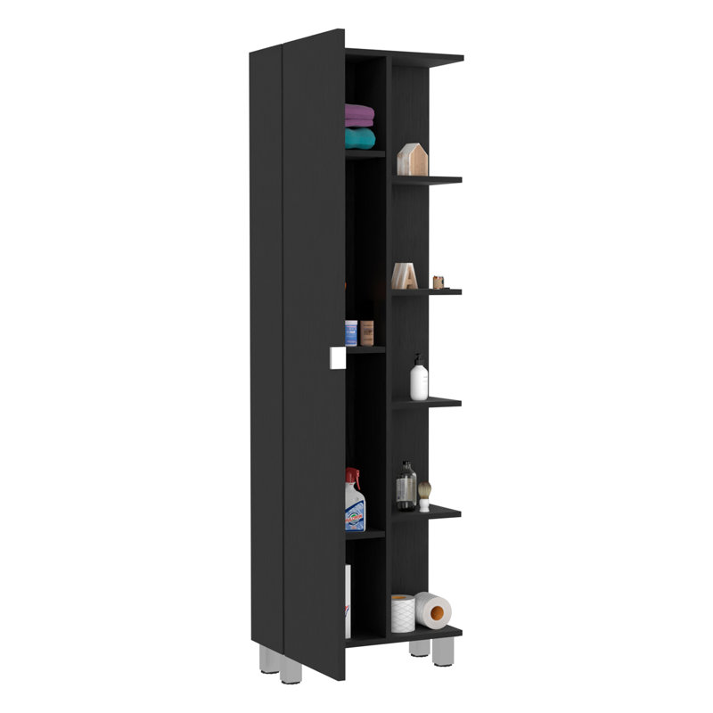 Corner Cabinet Womppi, Five Open Shelves, Single Door, Black Wengue Finish, Black