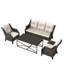 Ensemble de conversation de patio en osier 4 pièces avec canapé 3 places, 2 chaises, table basse et coussin beige-755177514