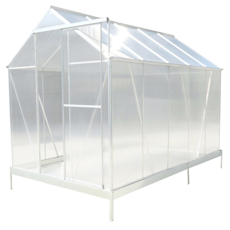 Polycarbonate Greenhouse, Heavy Duty Outdoor Aluminum Walk-In Green House Kit With Rain Gutter, Vent And Door
