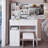 37" Middle Size Left Drawer Desktop Vanity Table + Cushioned Stool, Extra Large Right Sliding Mirror, Multi Layer High Capacity Storage, Practical Fashionable Dresser, Suitable For Large Space-1740096243