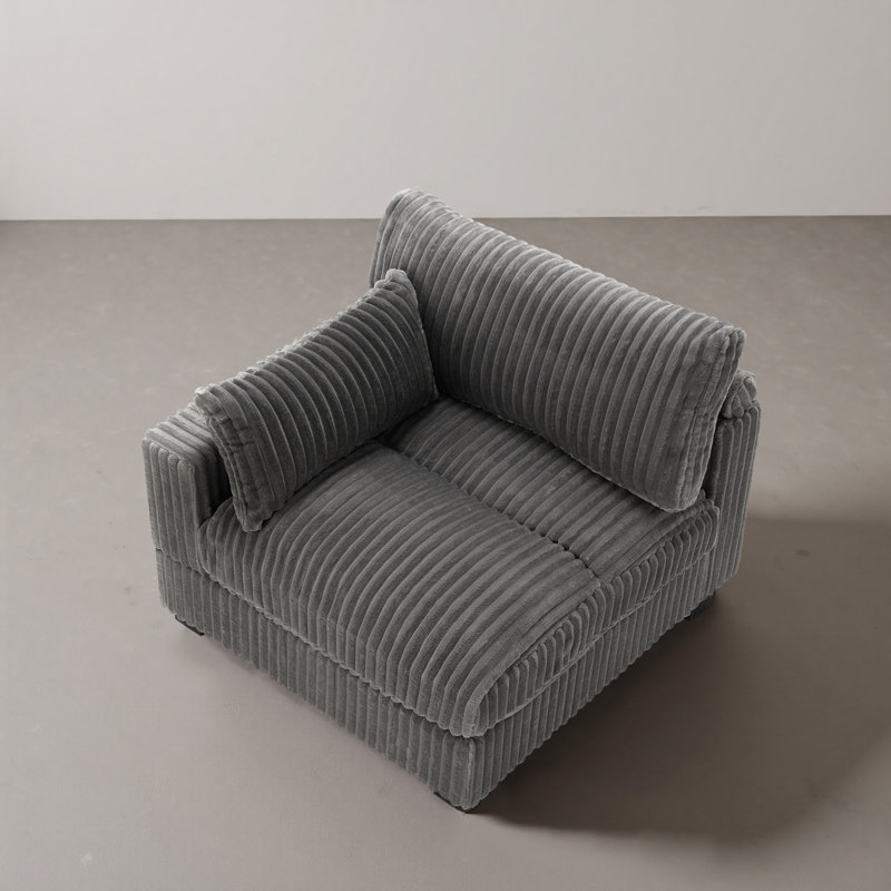 Upholstered Faux Rabbit Fur Flannel Armchair with Pillow Back, One Arm Single Chair Module Part For Sectional Sofa