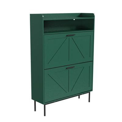 45 inch Green Slim Narrow Stackable Vertical Shoe Cabinet Organizer, Space‑Saving Shoe Storage Unit, Sturdy Construction for Entryway & Closet