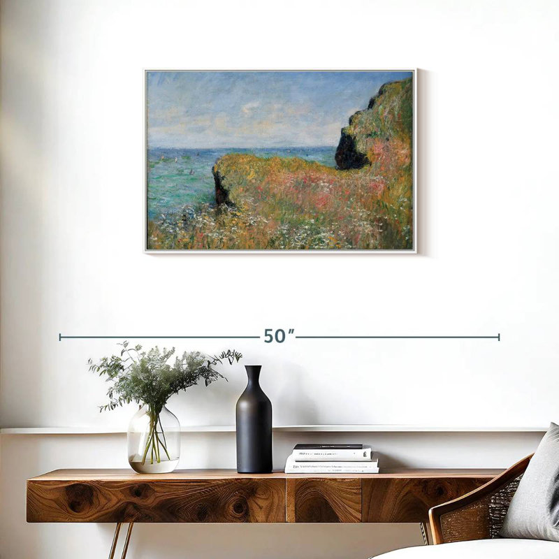 Bord de la falaise Pourville, 31 po x 21 po, Cadre flottant blanc