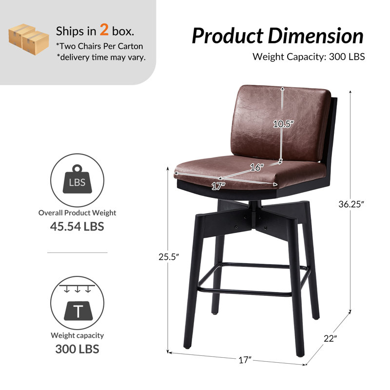 Lafrance Modern Barstool with Adjustable Features, Brown, 2