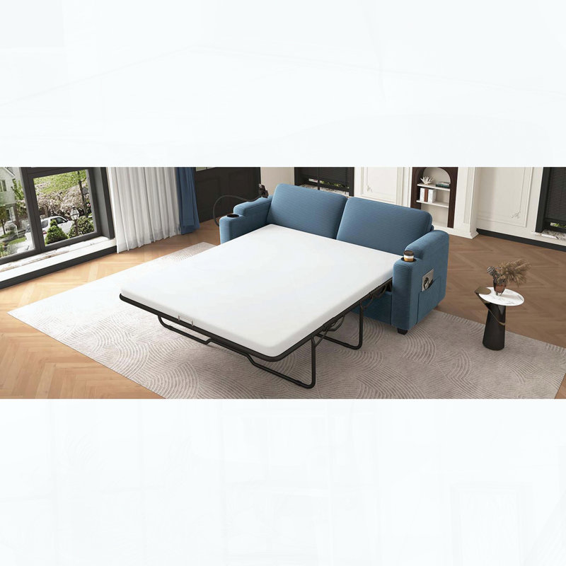 72.8" Sleeper Sofa with Full Size Mattress, Navy Blue 