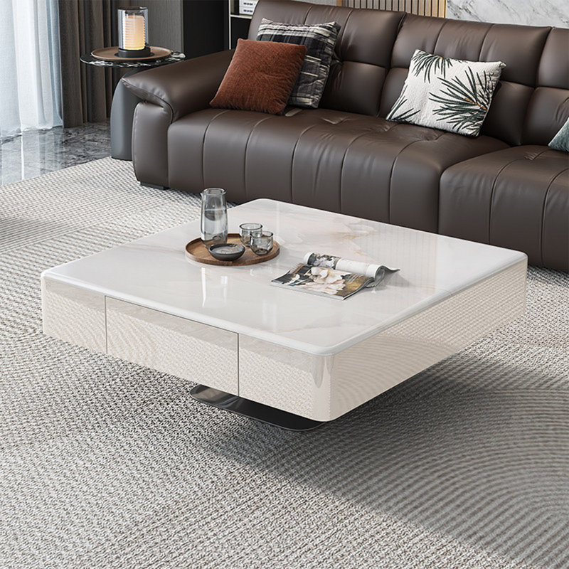 Table basse italienne en pierre carrée micro-cristalline, H 16,5 po x L 31,5 po x l 31,5 po, Blanc