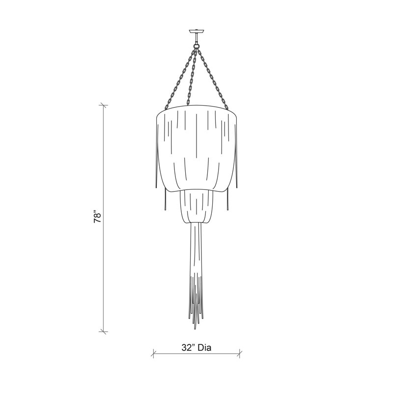 Leather Fringe Chandelier, 78" H x 32" W x 32" D, 5