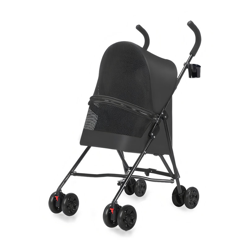 Pet Stroller For Small Dogs/Cats, Lightweight Foldable, Mesh Vent, Cup Holder, Black