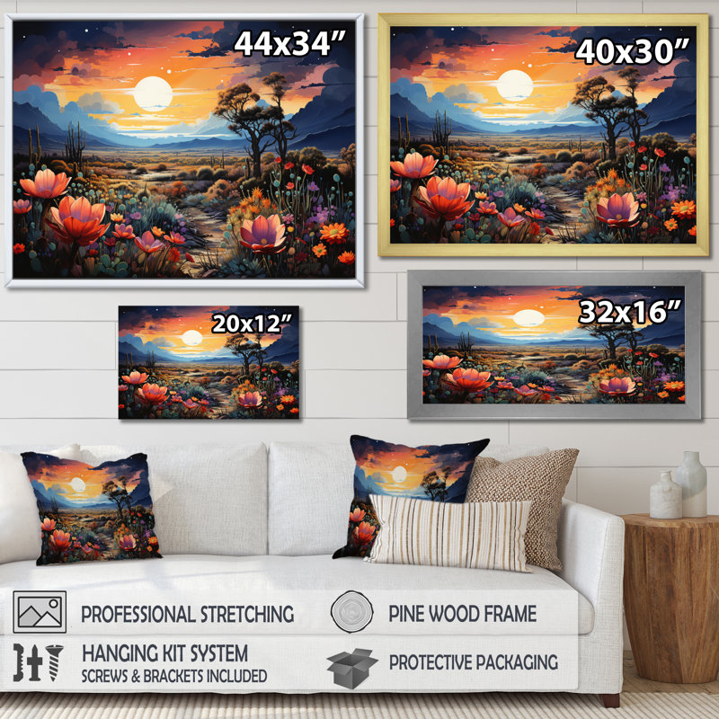 «Western Desert Serenade Pointillism Landscape I», reproduction sur toile, H 24 po x l 32 po x P 1 po, Toile tendue